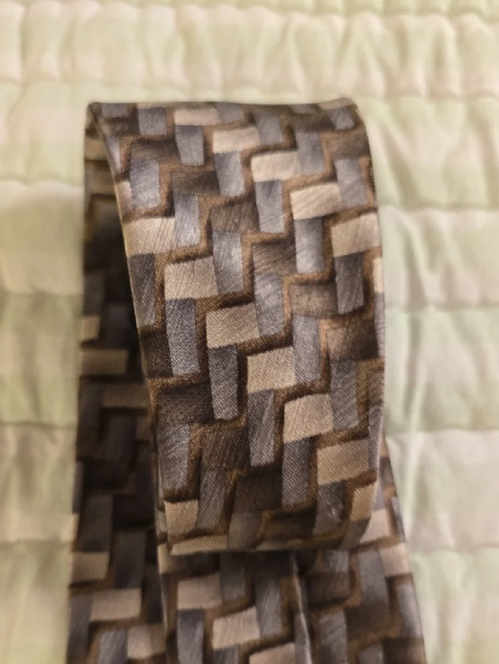 CARLOS DeVENEZIA Silk Handmade Brown Geometric Pattern Men's Tie 59 Inches Long